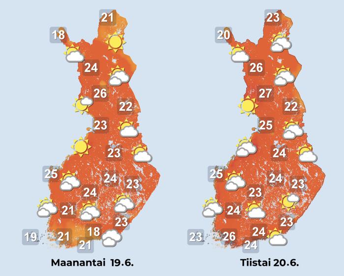 Ennuste iltapäiville 19.–20.6.2023.