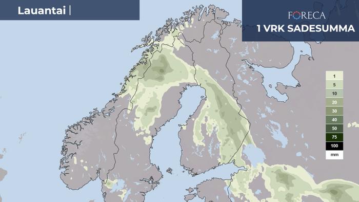 Sadekertymäennuste 24.6.2023 Sadekertymäennuste juhannuspäivälle.
