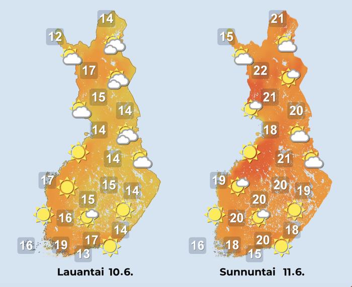 Ennuste iltapäiville 10.–11.6.2023.