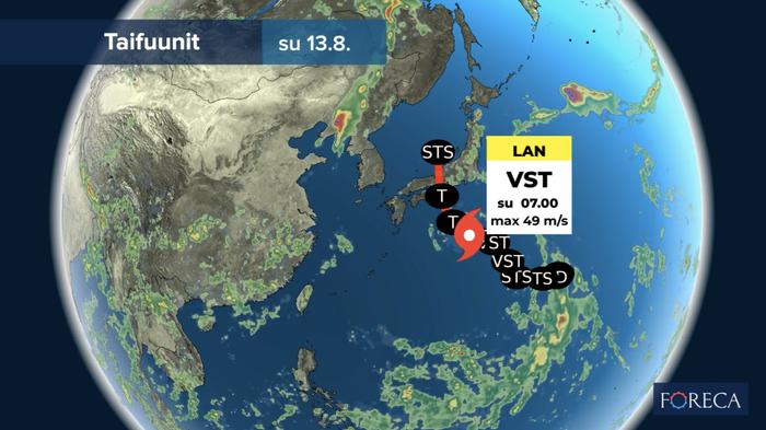 Taifuuni Lan lähestyi Japania elokuussa 2023.