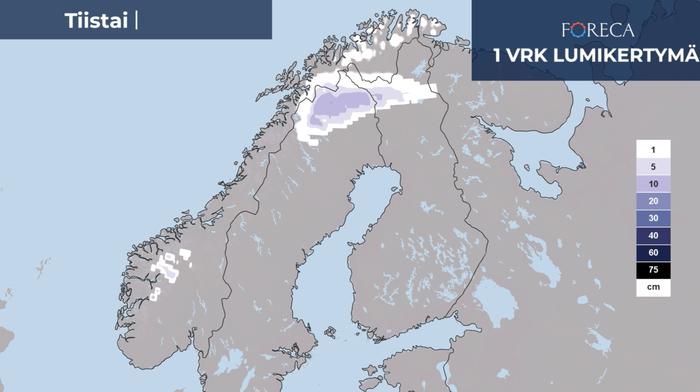 Lumikertymäennuste tiistaille 19.9.2023.