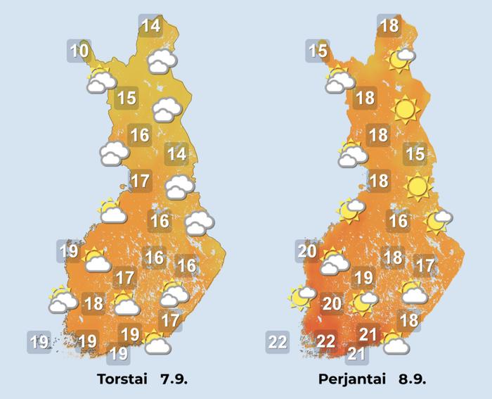 Ennuste iltapäiville 7.–8.9.2023.