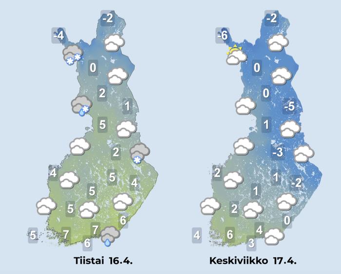 Ennuste iltapäiville 16.–17.4.2024.
