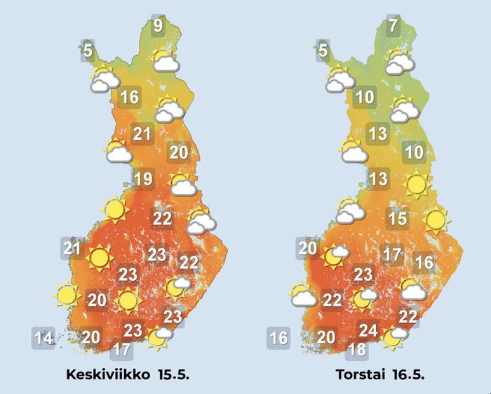 Ennuste iltapäiville 15.–16.5.2024.