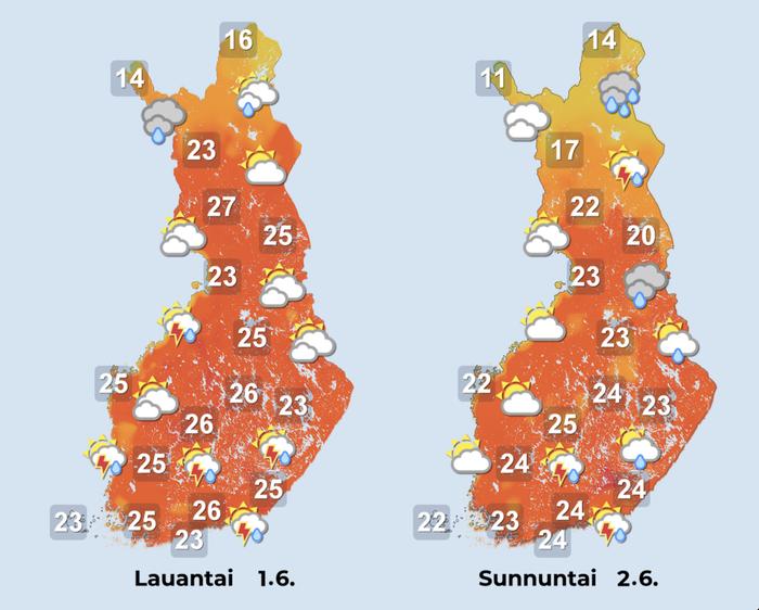 Ennuste iltapäiville 1.–2.6.2024.