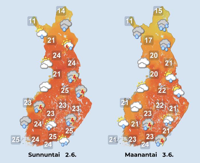 Ennuste iltapäiville 2.–3.6.2024.