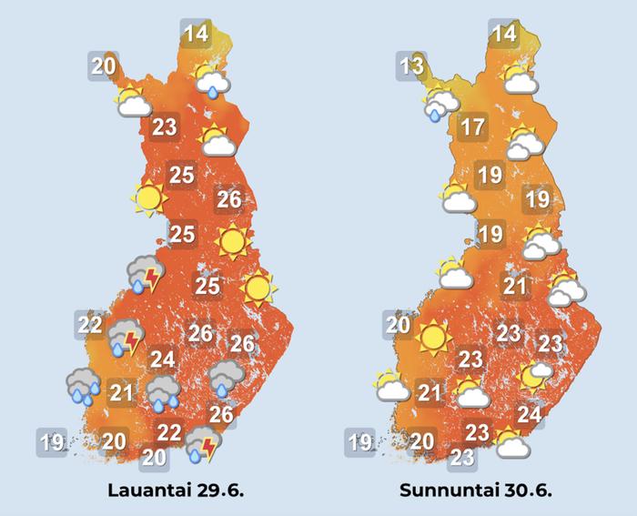 Ennuste iltapäiville 29.–30.6.2024.