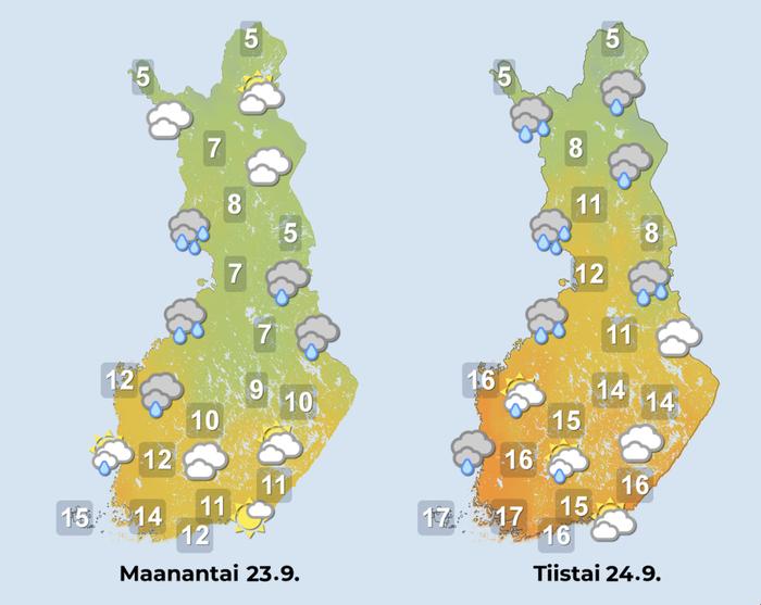 Ennuste iltapäiville 23.–24.9.2024.