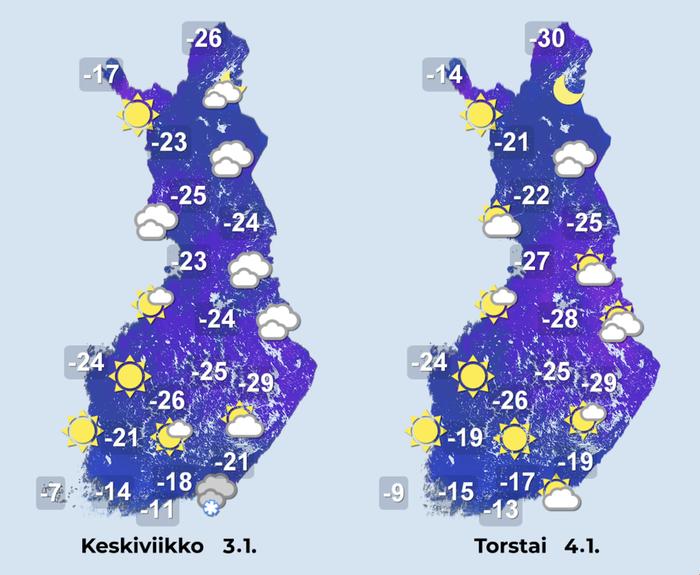 Ennuste 3.–4.1.2024 Ennuste iltapäiville 3.–4.1.2024.