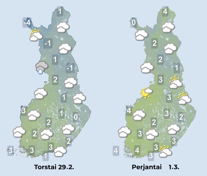 Ennuste iltapäiville 29.2.–1.3.2024.