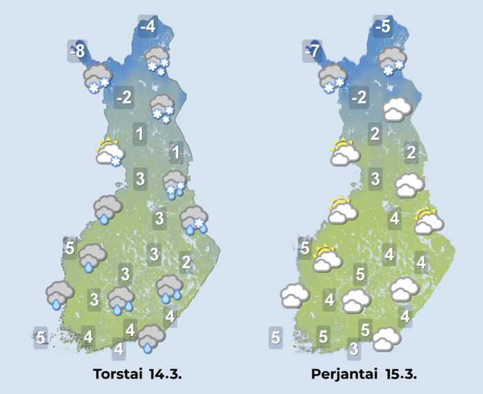 Ennuste iltapäiville 14.–15.3.2024.