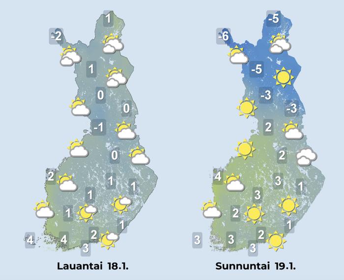 Ennuste 18.–19.1.2025 Ennuste iltapäiville 18.–19.1.2025.