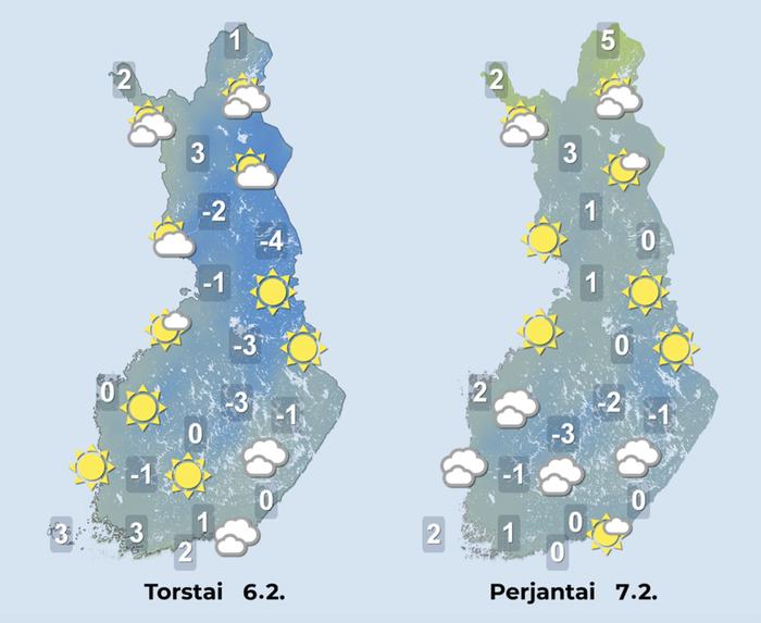 Ennuste 6.–7.2.2025 Ennuste iltapäiville 6.–7.2.2025.