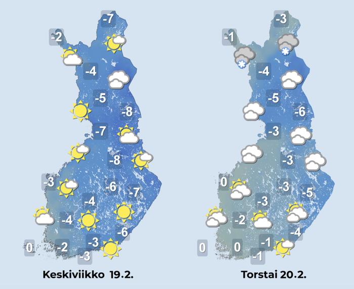 Ennuste iltapäiville 19.–20.2.2025.