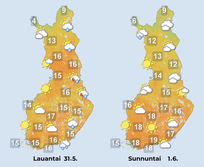 Ennuste iltapäiville 31.5.–1.6.2025.