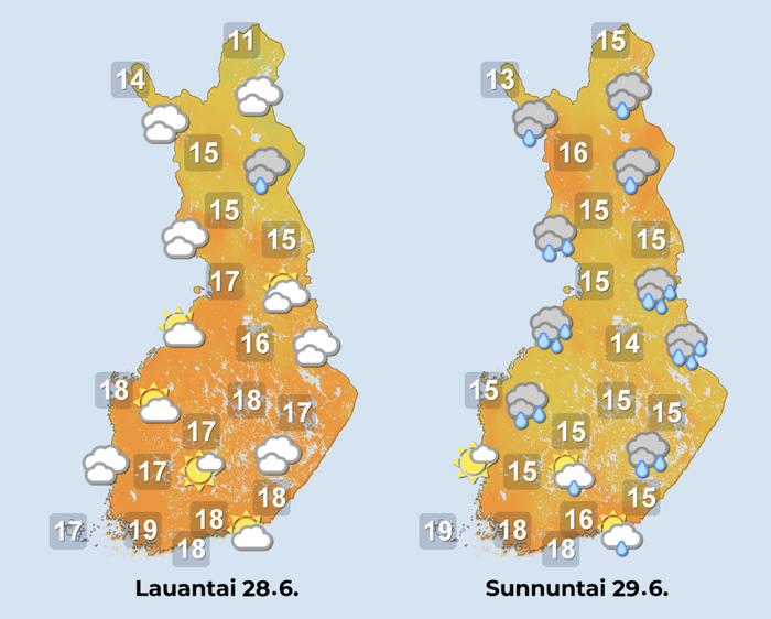 Ennuste iltapäiville 28.–29.6.2025.