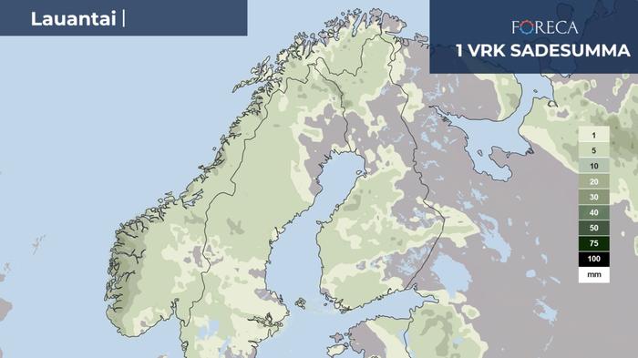 Sadekertymäennuste lauantaille 28.6.2025.