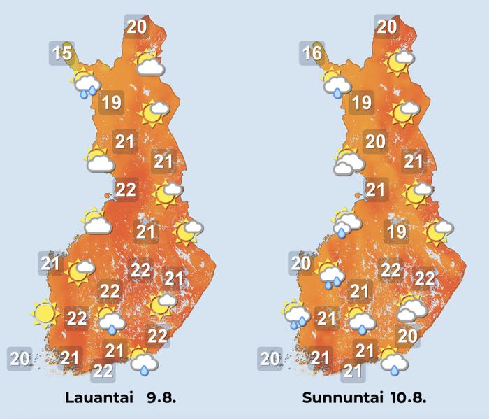 Ennuste iltapäiville 9.–10.8.2025.