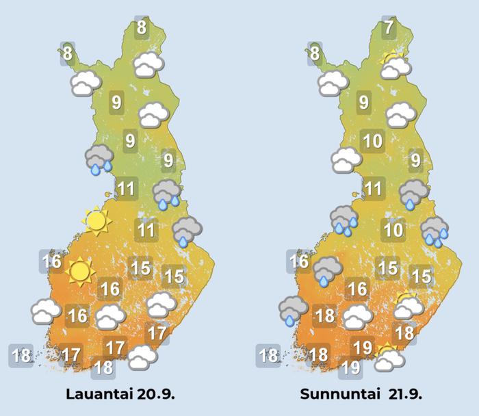 Ennuste 20.–21.9.2025 Ennuste iltapäiville 20.–21.9.2025.