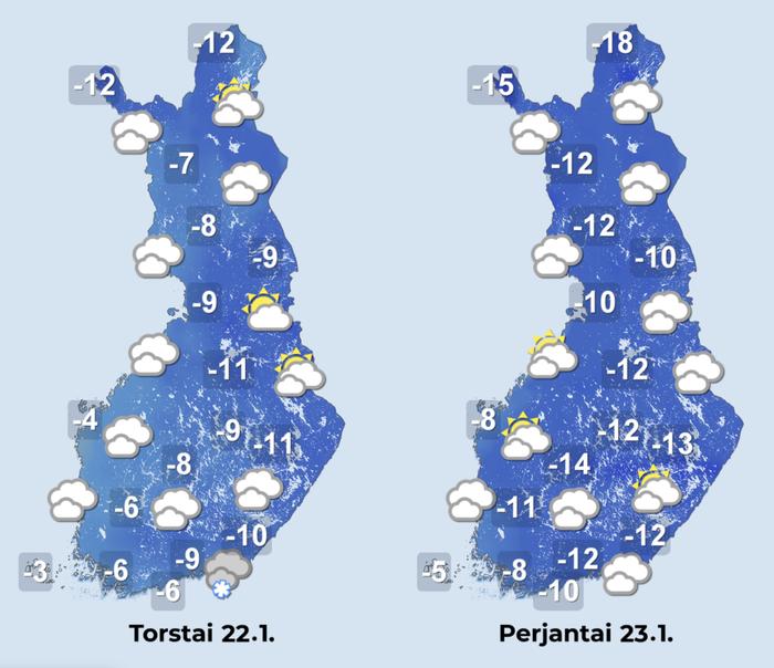 Ennuste iltapäiville 22.–23.1.2026.
