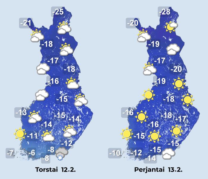 Ennuste iltapäiville 12.–13.2.2026.