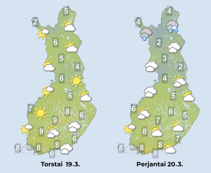 Ennuste iltapäiville 19.–20.3.2026.