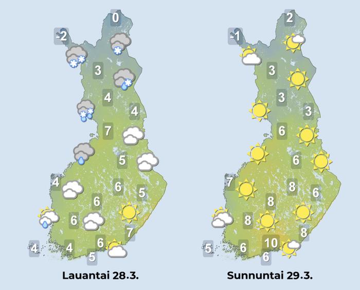 Ennuste iltapäiville 28.–29.3.2026.