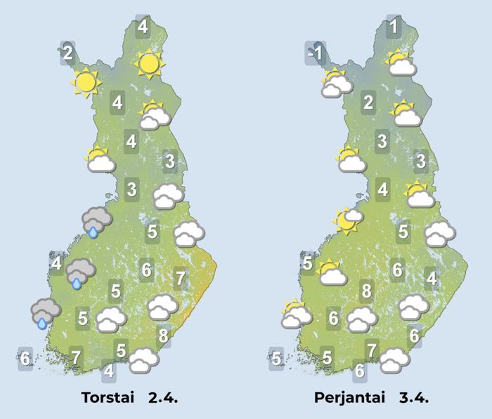 Ennuste iltapäiville 2.–3.4.2026.