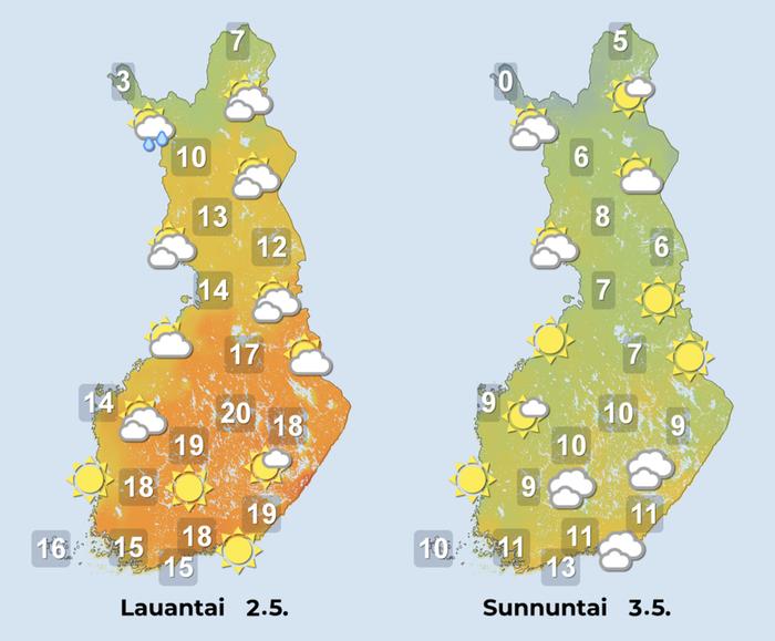 Ennuste iltapäiville 2.–3.5.2026.
