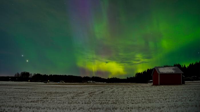 Revontulia Porin Noormarkussa Satakunnassa.