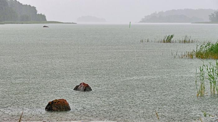 Sadepisarat vedessä.