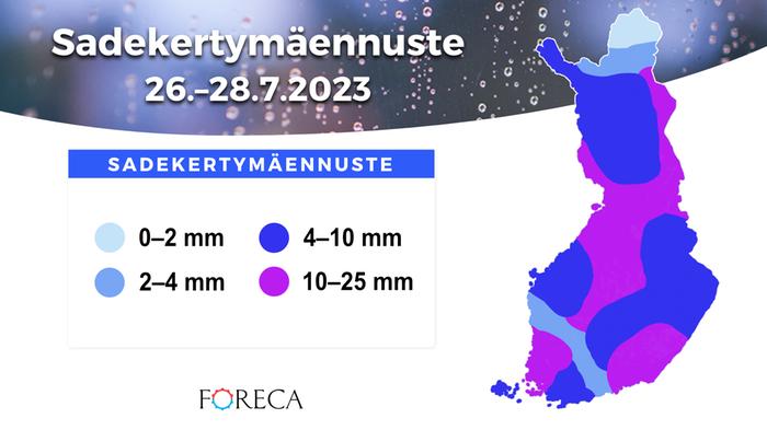Sadekertymäennuste 26.–28.7.2023.
