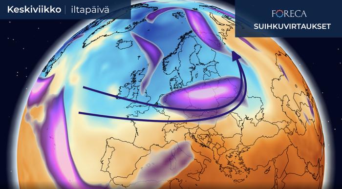 Suihkuvirtaukset Euroopassa Eteläiselle reitille jumittuva polaarisuihkuvirtaus voi tuoda Suomeen viileän kesän, kuten kävi