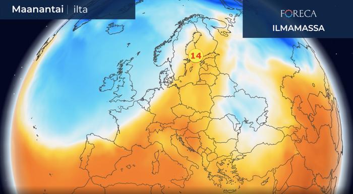 Maanantai-illan ja tiistaiyön aikana lämpötila voi kohota lounaassa lähelle 14 astetta.