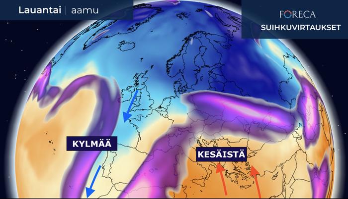 Kanariansaarille virtaa parhaillaan kylmää ilmaa, kun taas itäisellä Välimerellä on vuodenaikaan nähden lämmintä.