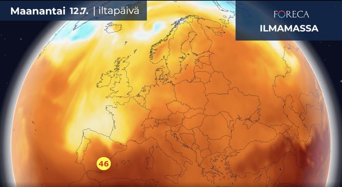 Euroopan kaikkien aikojen lämpöennätys on 48,0 astetta ja se on mitattu 10.7.1977 Kreikan Ateenassa. Lämpötila voi tänään maanantaina Manner-Espanjassa lähelle tätä lukemaa, kun alueen itäosassa kivutaan paikoin yli 45 asteen.