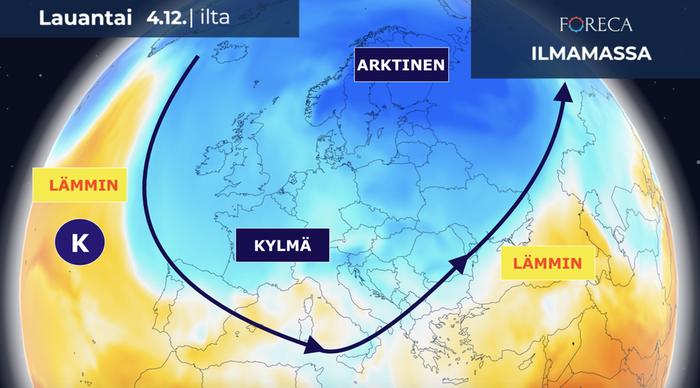 Suihkuvirtaus tekee Euroopan kohdalla suuren mutkan.