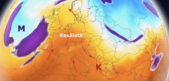 Lämpöä ohjautuu 24. lokakuuta alkavalla viikolla Atlantin matalapaineen ja Välimeren korkeapaineen välistä kohti pohjoista.