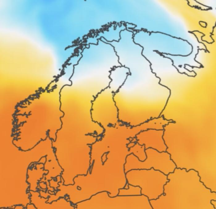 Ilmamassat Suomen yllä sunnuntaina 16.8.