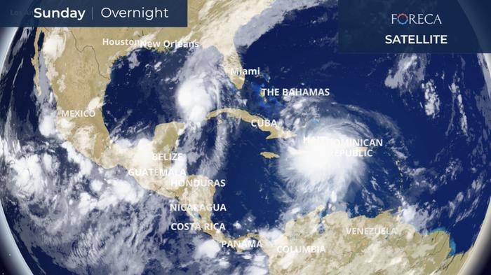 Marco- ja Laura -hirmumyrskyt satelliittikuvassa 23.8.2020