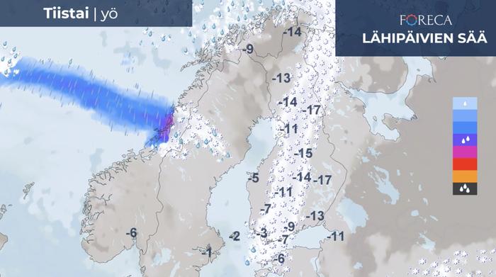 Sääennuste tiistain vastaiselle yölle 8.3.2022 Sääennuste tiistain vastaiselle yölle 8.3.2022.
