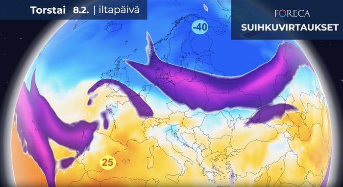 Torstain puolella lämpötilaero voi Pohjois- ja Etelä-Euroopan välillä paisua 65 asteeseen. Suomen pohjoisosassa alimmat lukemat voivat laskea 40 pakkasasteeseen, kun taas läntisellä Välimerellä ylimmät lukemat kohoavat 25 asteen vaiheille.