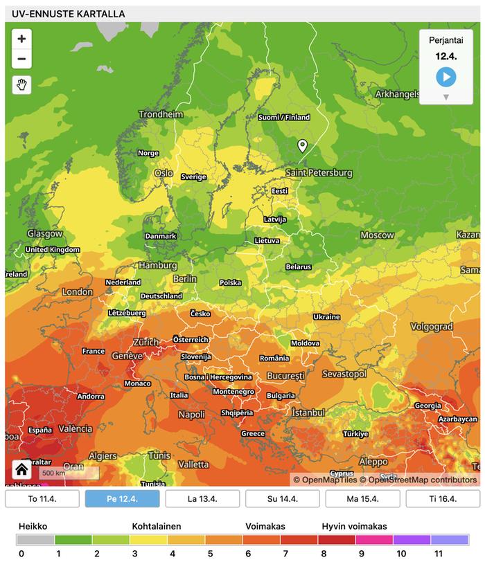 Forecan sivuilta löydät uudistetun UV-ennusteen eri puolille maapalloa. Ennuste huomioi pilvisyyden vaikutuksen UV-säteilyyn.