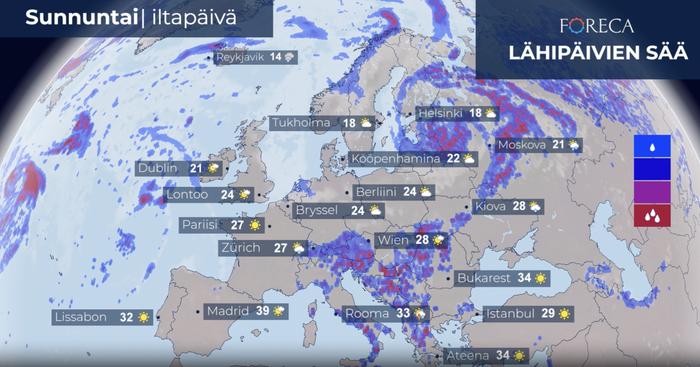 Etelä-Euroopassa kuumuus jatkuu ja jatkuu.