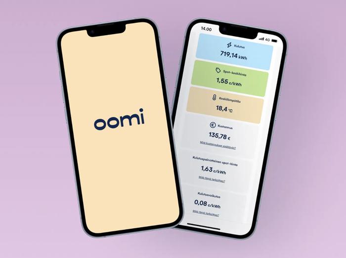 OmaOomi-sovelluksessa käyttäjä voi seurata sähkön kulutusta ja sen hintaa.