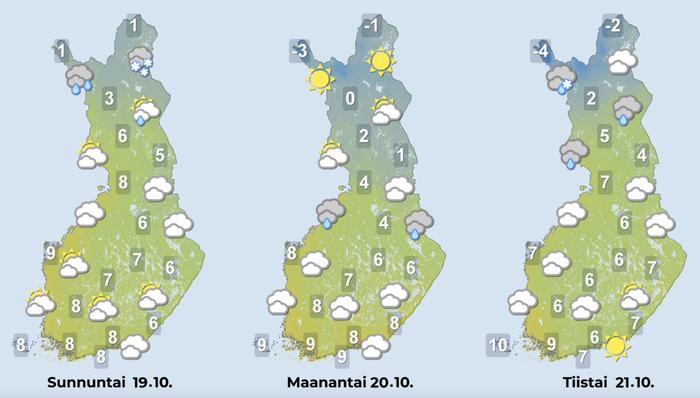 Sää lauhtuu vähitellen ja muuttuu epävakaisemmaksi. Sunnuntaiyönä ja -aamuna kuuraliukkaus on yhä mahdollista, Lapissa lumi- ja räntäsateet heikentävät ajokeliä. Ensi viikolla ajokeli palaa normaaliksi maan etelä- ja keskiosassa.
