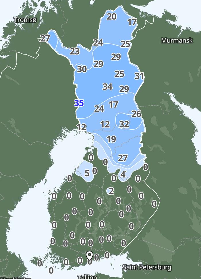 Lumensyvyys Suomessa 3.12.2025.