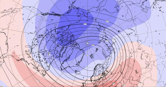 5.1. alkavalla viikolla polaaripyörteen keskus on nytkähtänyt pohjoiselta napa-alueelta kohti Pohjois-Eurooppaa. Näin ollen kylmän ilman keskus siirtyy pyörteen sisällä kohti Eurooppaa. Voimakkaimmat, lauhat länsivirtaukset jäävät polaaripyörteen keskuksen eteläpuolelle. Polaaripyörteen keskus on siirtynyt ennusteissa etelämmäs, eli vielä aiemmin joulukuussa tätä siirtymistä ei ollut nähtävillä. Tämä on pääsyy Euroopan kylmemmälle talvisäälle lähiaikoina.