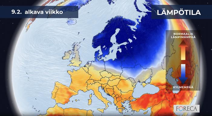 Lämpötilapoikkeama 9.2. alkava viikko