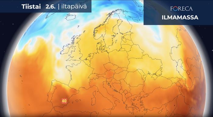 Tukala helleaalto jatkuu vielä lähipäivinä osassa eteläistä Eurooppaa. Espanjassa mitataan paikoin tiistaina 40 astetta.